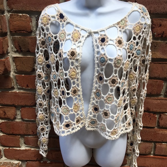 Homemade Crochet Blanket Cardigan Sweater Medium - Picture 2 of 4